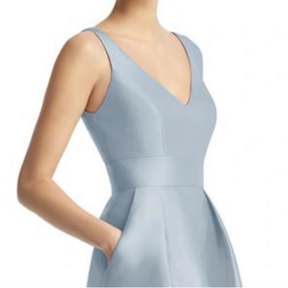 Alfred Sung Dress Womens Size 8 Blue Satin Sleeveless V-Neck